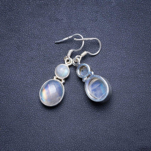 StarGems  Natural Rainbow Moonstone Handmade Unique 925 Sterling Silver Earrings 1.5" X4454