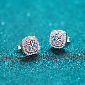 StarGems  Square Multi Layer Pink 0.5ct×2 Moissanite 925 Silver Platinum Plated Stud Earrings EX047