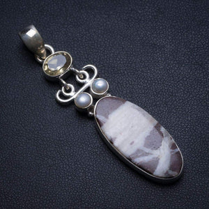 StarGems  Natural Cobra Jasper,River Pearl and Citrine Handmade 925 Sterling Silver Pendant 2 1/4" T2332