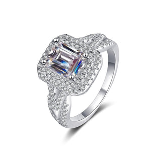 StarGems® Emerald Cut Four Prong Vintage 2ct Moissanite 925 Silver Platinum Plated Ring RX056