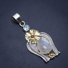 StarGems  Natural Two Tones Rainbow Moonstone and Blue Topaz 925 Sterling Silver Pendant 2" B3876