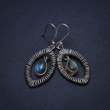 StarGems  Natural Blue Fire Labradorite Handmade Eye Shape 925 Sterling Silver Earrings 1 3/4" T4150