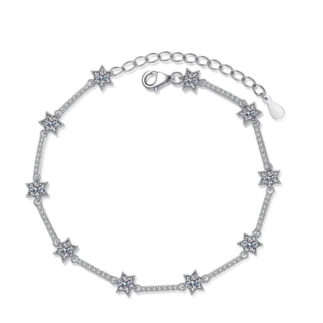 StarGems® 1ct Moissanite 925 Silver Platinum Plated Zirconia Adjustable Ten-Star Bracelet B4731