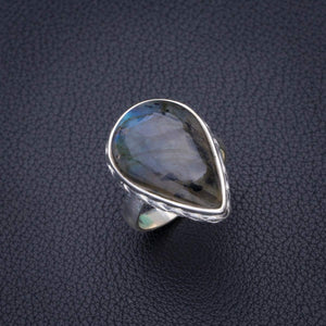 StarGems  Natural Blue Fire Labradorite Handmade 925 Sterling Silver Ring 7 D4261