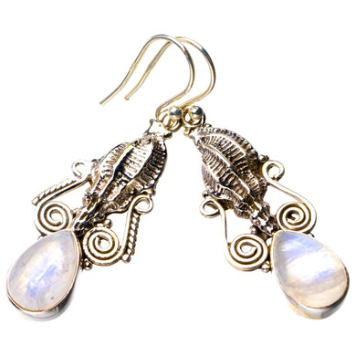 StarGems® Natural Rainbow Moonstone Conch Handmade 925 Sterling Silver Earrings 1.75