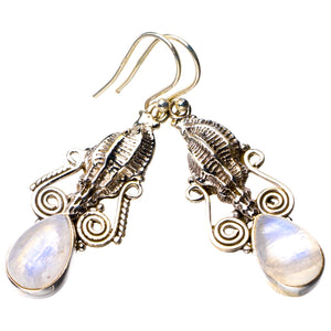 StarGems® Natural Rainbow Moonstone Conch Handmade 925 Sterling Silver Earrings 1.75" D7230