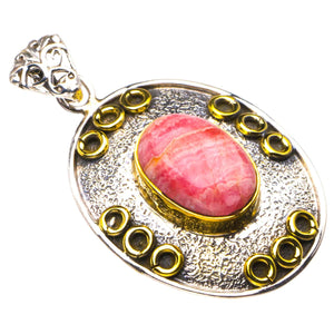 StarGems  Natural Two Tones 18K Gold Plated Rhodochrosite Handmade 925 Sterling Silver Pendant 1.75" D2318