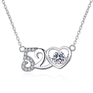 StarGems  "520" Heart 0.5ct Moissanite 925 Silver Platinum Plated Necklace 40+5cm NX002