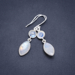 StarGems  Natural Rainbow Moonstone Handmade Unique 925 Sterling Silver Earrings 1.75" A2334