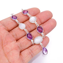StarGems  Natural Amethyst and Cat Eye Handmade Boho 925 Sterling Silver Y-Shaped Necklace 18" S3384