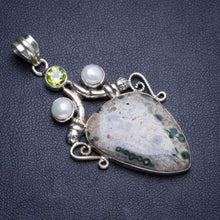 StarGems  Natural Ocean Jasper and River Pearl,Peridot Handmade Unique 925 Sterling Silver Pendant 2.25" Y5108