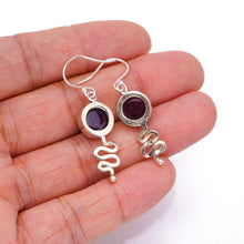 StarGems  Natural Amethyst Snake Handmade Mexican 925 Sterling Silver Earrings 1 1/2" S1516