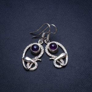 StarGems  Natural Amethyst Snake Handmade Unique Snake Shape 925 Sterling Silver Earrings 1 1/2" T4853