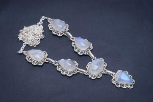 StarGems  Natural Rainbow Moonstone Handmade Unique 925 Sterling Silver Necklace 17.5-18" B4342