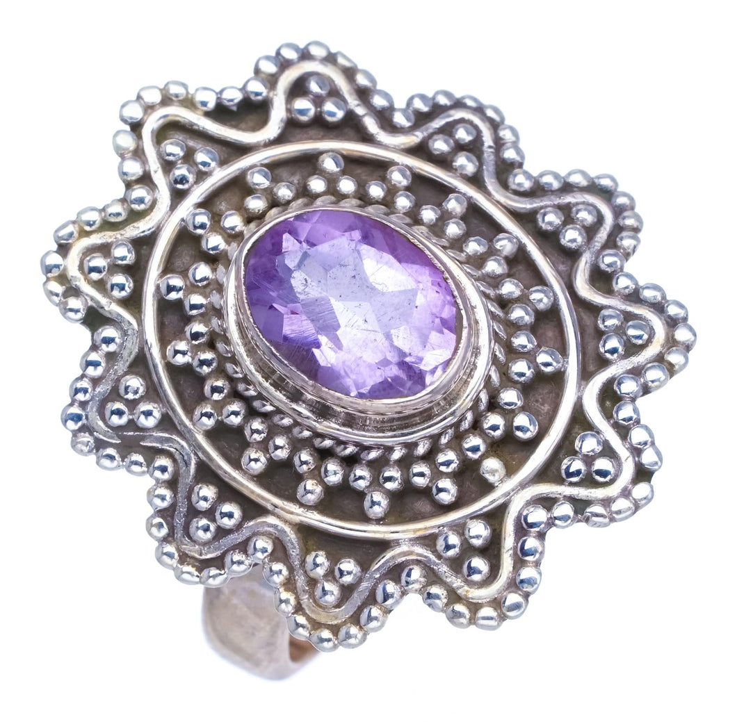 StarGems Natural Amethyst Handmade Boho 925 Sterling Silver Ring, Size 8 S3149