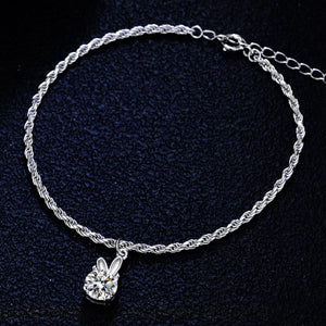 StarGems  1ct Moissanite 925 Silver Platinum Plated Adjustable Rabbit Bracelet B4718