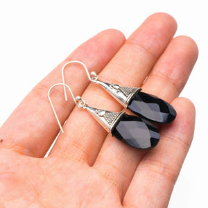 StarGems  Natural Black Onyx Handmade 925 Sterling Silver Earrings 2" D6970