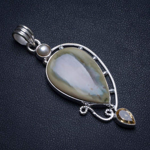 StarGems® Natural Imperial Jasper,Citrine and River Pearl Mexican 925 Sterling Silver Pendant 2 1/4" T1736