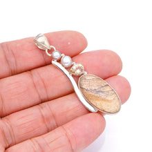 StarGems  Natural Picture Jasper,Citrine and River Pearl Vintage 925 Sterling Silver Pendant 2 1/4" S0900