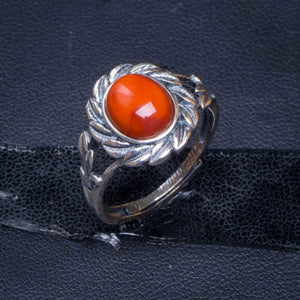 StarGems  Natural Nanjiang Red Agate Opening Handmade 925 Sterling Silver Ring 7.25 D1111