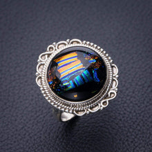 StarGems® Natural Rainbow Dichroic Glass Handmade 925 Sterling Silver Ring 7.75 D9232