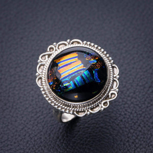 StarGems® Natural Rainbow Dichroic Glass Handmade 925 Sterling Silver Ring 7.75 D9232