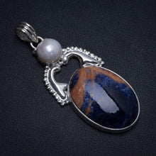 StarGems® Natural Navy Sodalite and River Pearl Handmade 925 Sterling Silver Pendant 2 1/4" T0577