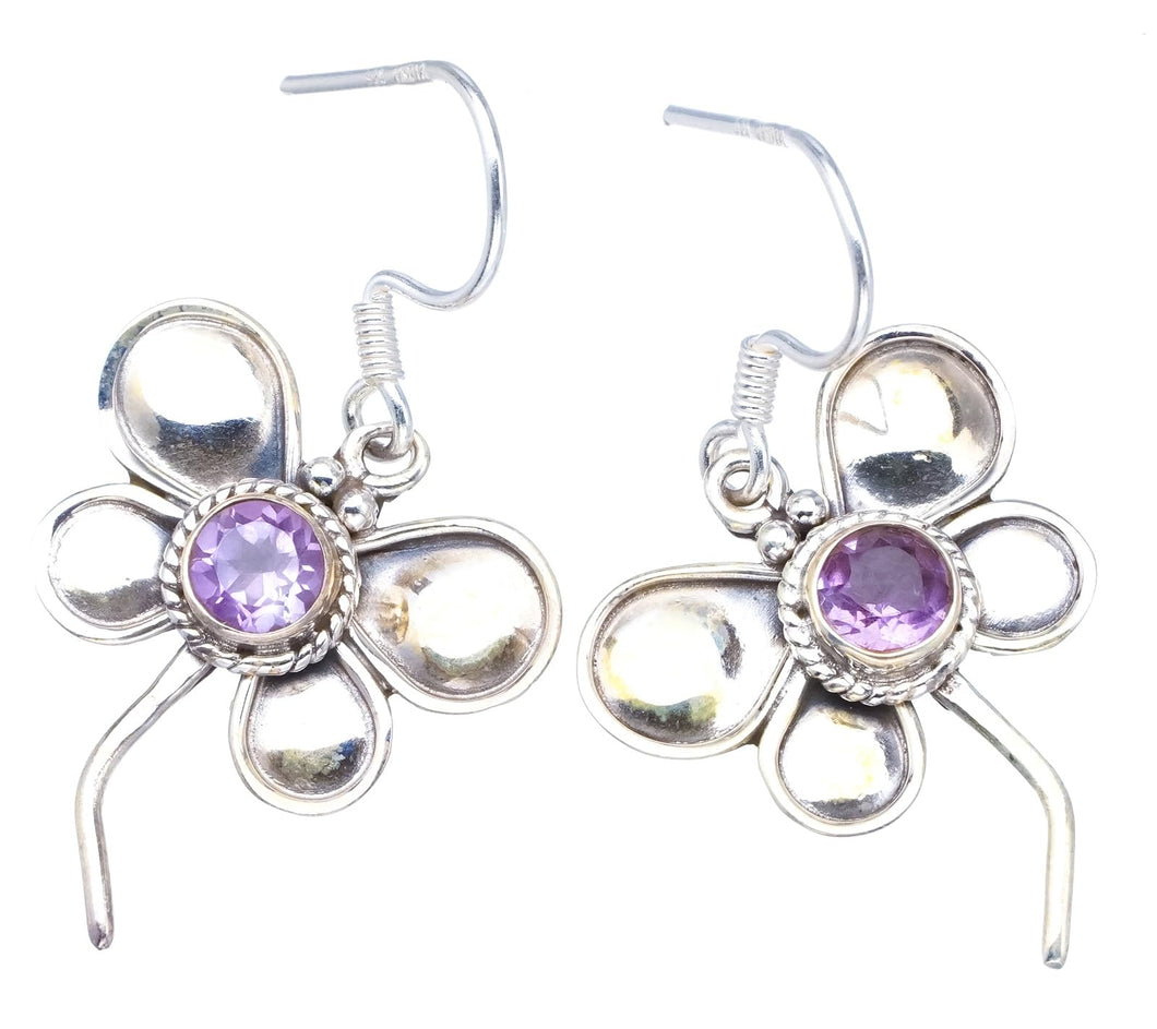 StarGems® Natural Amethyst Butterfly Handmade Unique Butterfly Shape 925 Sterling Silver Earrings 1 1/2