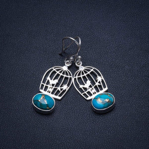 StarGems  Natural Copper Turquoise Birdcage Handmade Boho Bird Cage Shape 925 Sterling Silver Earrings 1 1/2" T4264