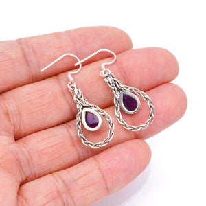 StarGems  Natural Amethyst Handmade Boho 925 Sterling Silver Earrings 1 1/2" S1629