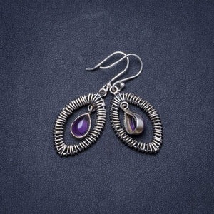 StarGems® Natural Amethyst Handmade Unique Eye Shape 925 Sterling Silver Earrings 1.75" X5097