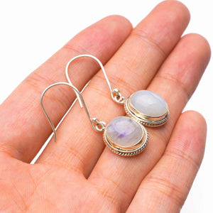 StarGems® Natural Rainbow Moonstone Handmade 925 Sterling Silver Earrings 1.5" D6522