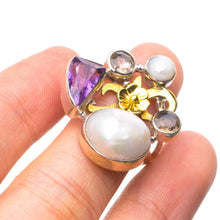 StarGems® Natural Biwa Pearl,Amethyst,Smoky Quartz and River Pearl 925 Sterling Silver Ring, US Size 6 T6676