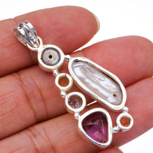 StarGems  Natural Biwa Pearl,Blue Topaz,Citrine,Amethyst and River Pearl 925Sterling Silver Pendant 2" S0237