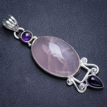 StarGems  Natural Rose Quartz and Amethyst Handmade Unique 925 Sterling Silver Pendant 2.25" Y5095