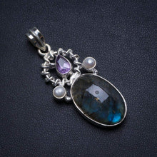 StarGems  Natural Labradorite,Amethyst and River Pearl Handmade Boho 925 Sterling Silver Pendant 2" T2334