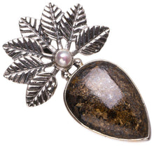 StarGems  Natural Bronzite and River Pearl Handmade 925 Sterling Silver Pendant 1 3/4" T1237