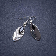 StarGems  Natural Black Onyx Handmade Unique Leaf Shape 925 Sterling Silver Earrings 1.5" X4404