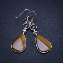 StarGems  Natural Tiger Eye and Smoky Quartz Handmade Unique 925 Sterling Silver Earrings 2" T4763