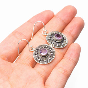 StarGems  Natural Amethyst Handmade 925 Sterling Silver Earrings 1.25" D6816