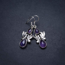 StarGems® Natural Amethyst Pigeon Handmade Boho Pigeon Shape 925 Sterling Silver Earrings 1 1/2" T5174