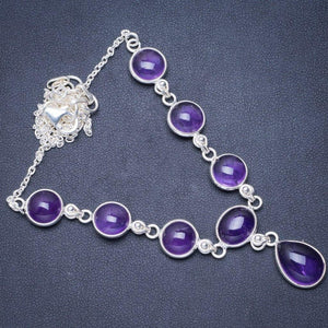 StarGems  Natural Amethyst Handmade Unique 925 Sterling Silver Necklace 17.5+1.5" Y5533