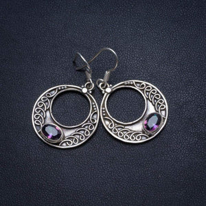 StarGems  Natural Mystical Topaz Handmade Unique Half-Moon Shape 925 Sterling Silver Earrings 1 1/2" T3753