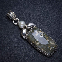 StarGems  Natural Ocean Jasper and River Pearl Handmade Unique 925 Sterling Silver Pendant 2" T1018