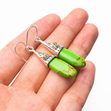 StarGems  Natural Copper Turquoise And Peridot Handmade 925 Sterling Silver Earrings 2" D6723