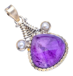 StarGems® Natural Amethyst and River Pearl Boho Style 925 Sterling Silver Pendant 1 3/4" S0449