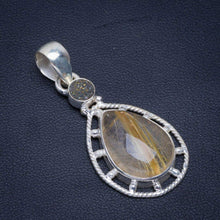 StarGems  Natural Golden Rutile and Titanium Handmade Unique 925 Sterling Silver Pendant 1.5" B3122