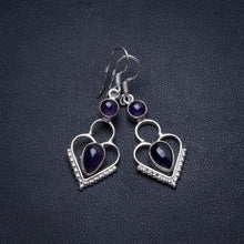 StarGems  Natural Amethyst Handmade Unique Heart Shape 925 Sterling Silver Earrings 1 3/4" T5248