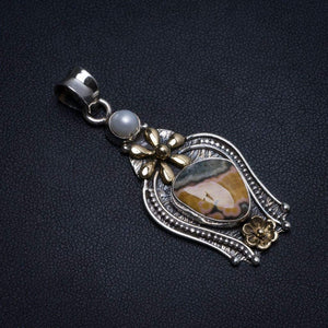 StarGems® Natural Two Tones Ocean Jasper and River Pearl 925 Sterling Silver Pendant 2" T0537