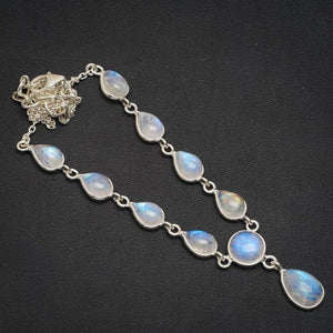 StarGems  Natural Rainbow Moonstone Handmade Unique 925 Sterling Silver Necklace 17+1" A3138